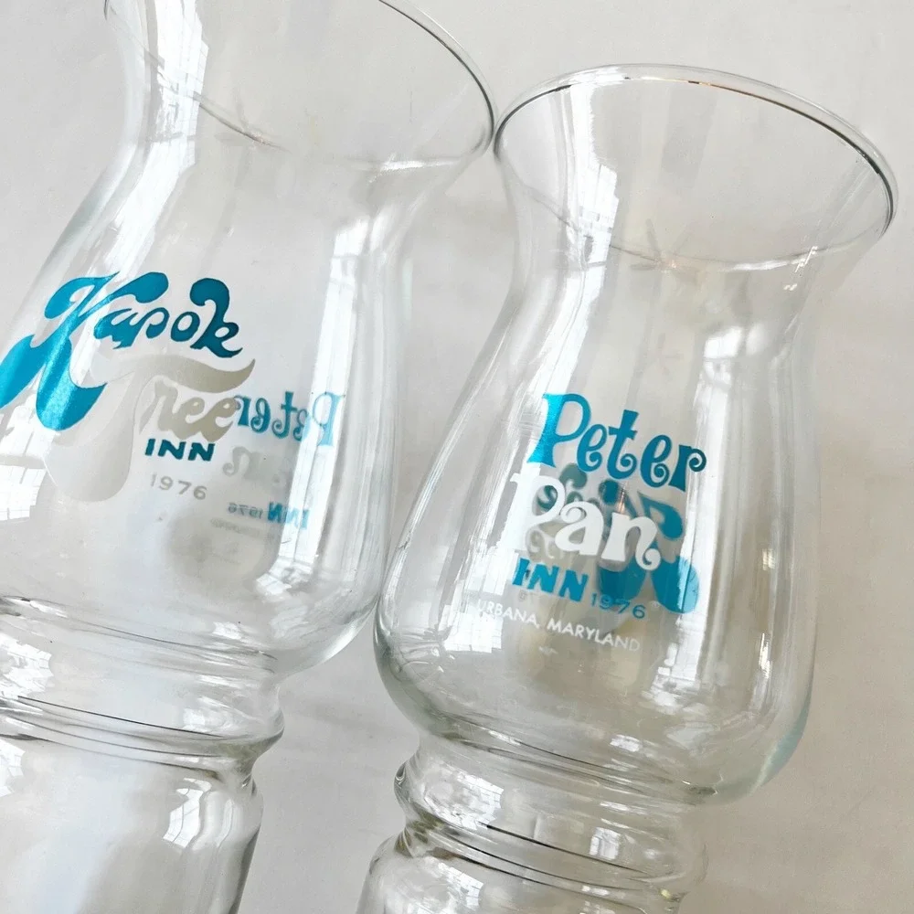 Kapok Tree Inn Peter Pan 1976 Tiki Bar Hurricane Glasses Set Of 2 Vintage Glass